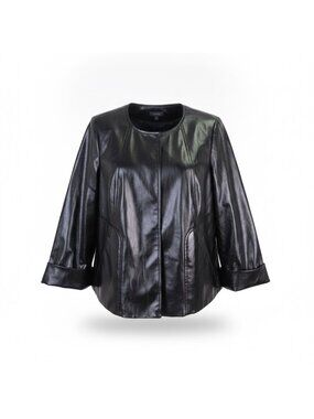 Kenneth Cole Reaction Womens Black Shiny Jacket Stylish Lightweight Design Sz M